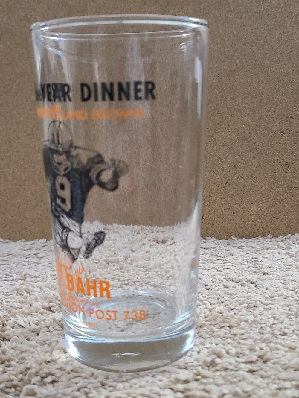 Vintage Matt Bahr Cleveland Browns Pro of the Year Dinner Glass